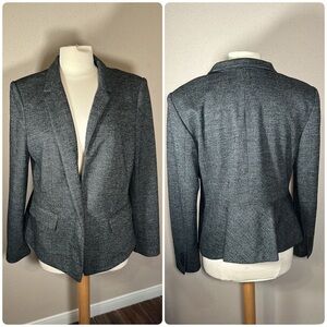 Ann Taylor Notched One Button Peplum Blk Grey Blazer Wool Blend size 14 NEW NWT